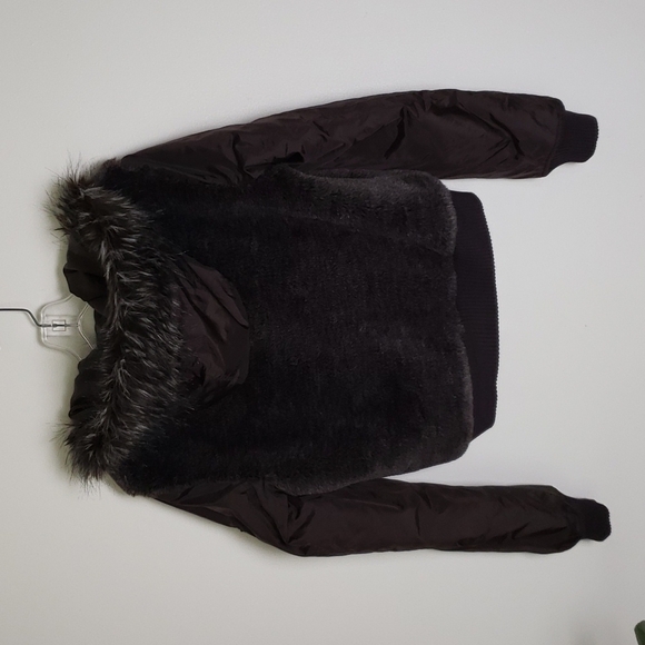 Nine west faux fur cropped fall winter coat with hood, mob wife, women's medium - Picture 9 of 9